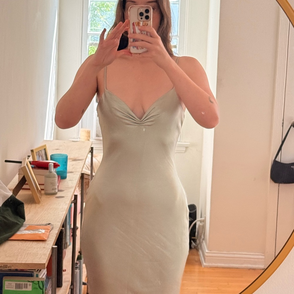 Silky Sage Green Slip Gown - Picture 6 of 7